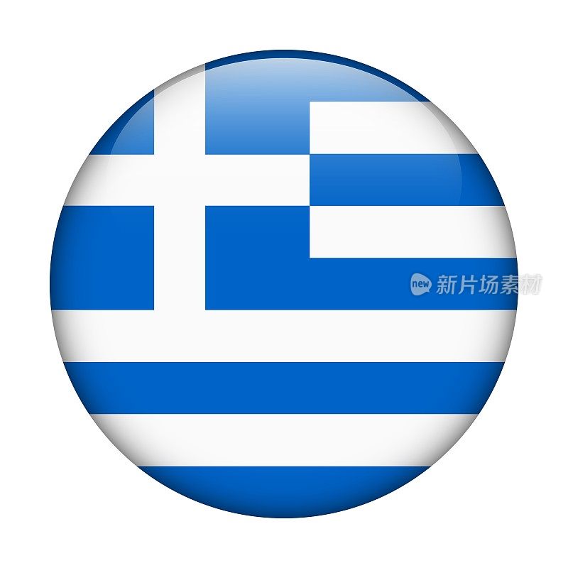 希腊国旗。矢量图标。用于web, app, ui的玻璃按钮。光滑的旗帜。